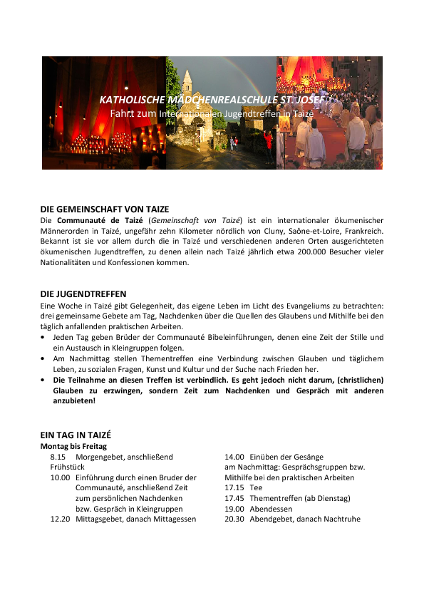 Madchenrealschule St Josef Hanau Grossauheim Taize